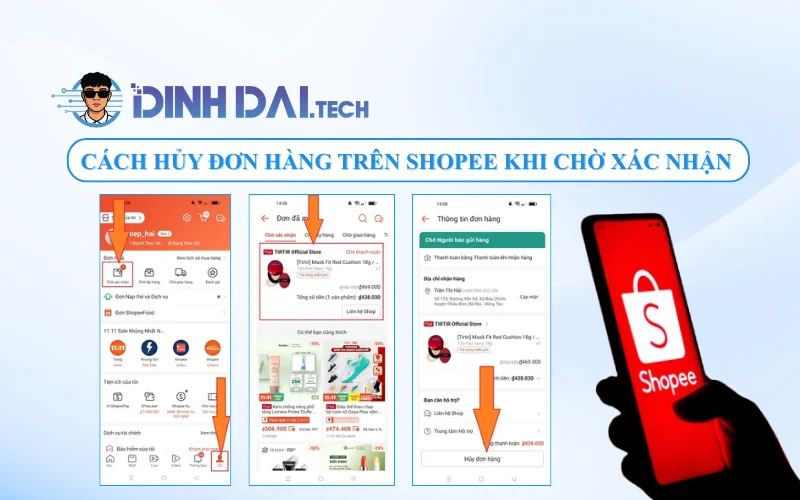 Hủy đơn hàng trên Shopee khi chờ xác nhận