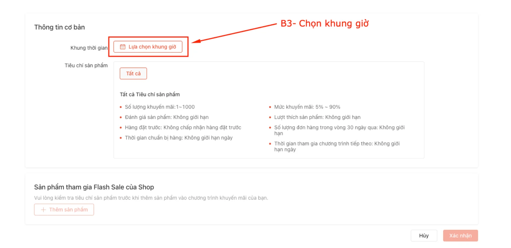 bước 3 thực hiện flash sale