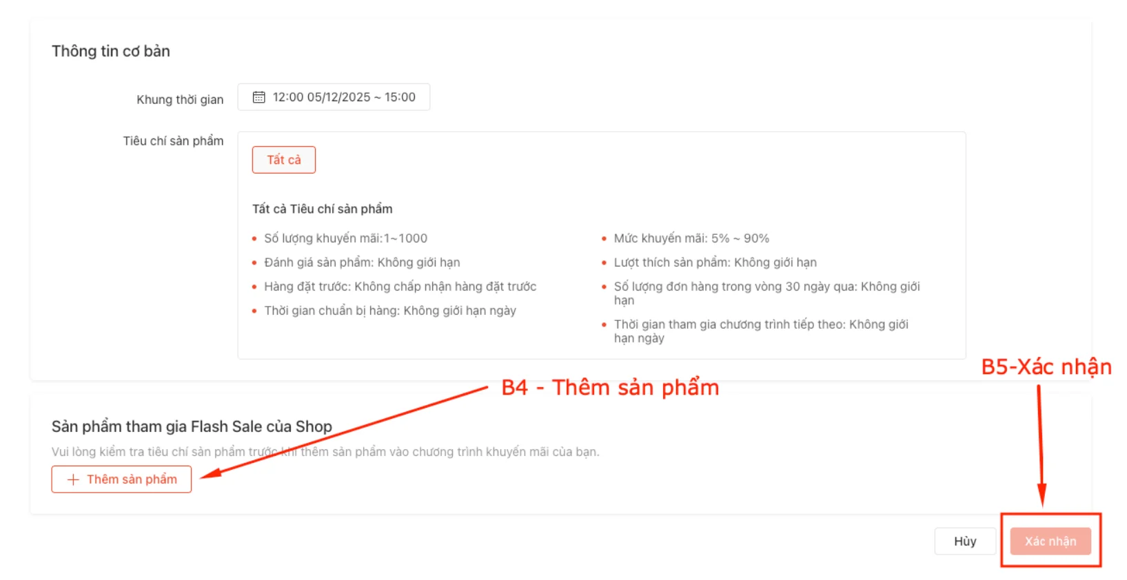bước 4&5 thực hiện flash sale