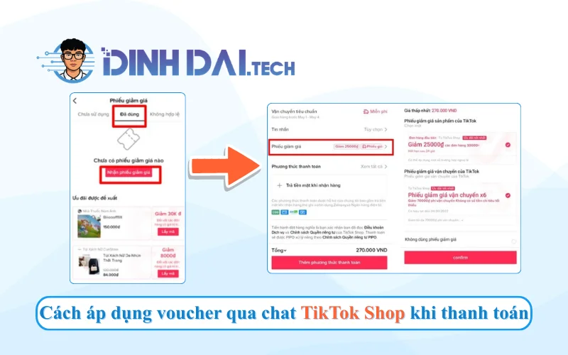 Cách áp dụng voucher qua chat trên TikTok Shop khi thanh toán
