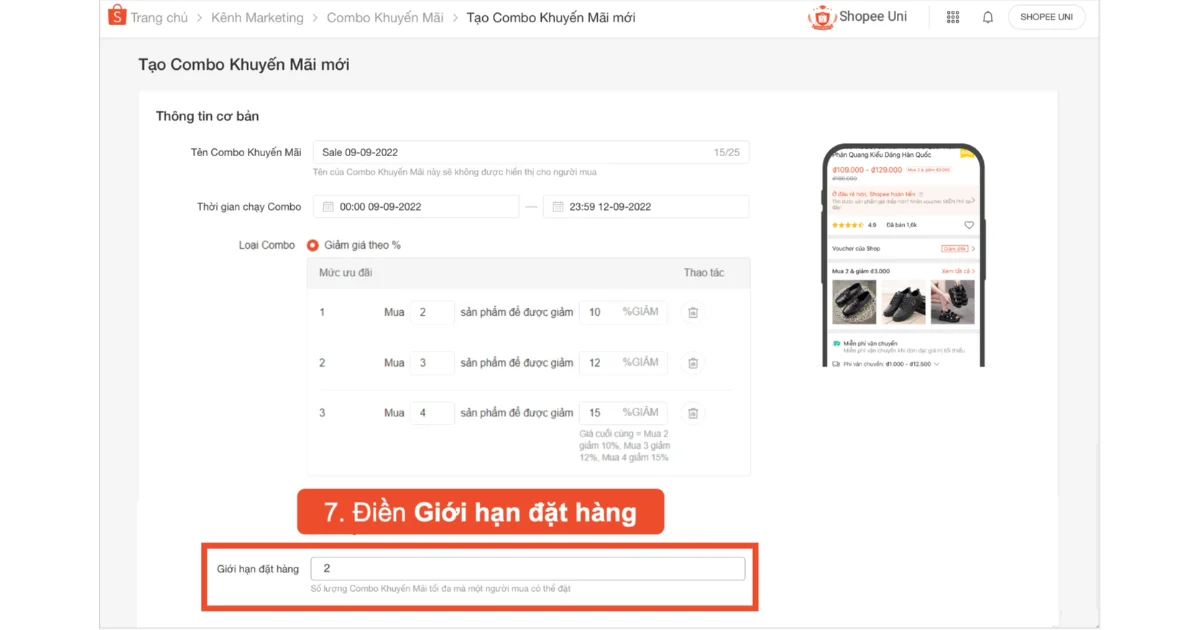 Bước 7: Điền Giá trị đơn đặt hàng