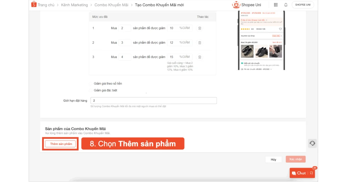 Bước 8: Nhấn + Thêm sản phẩm