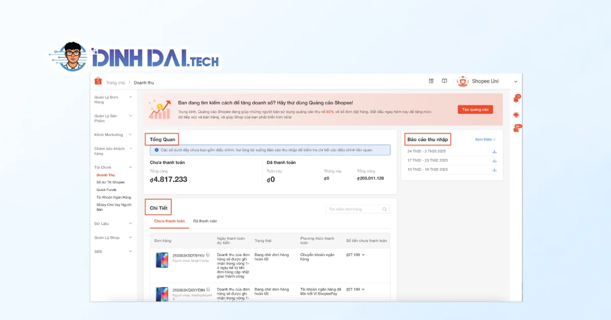 Cách kiểm tra phí bán hàng trên Shopee