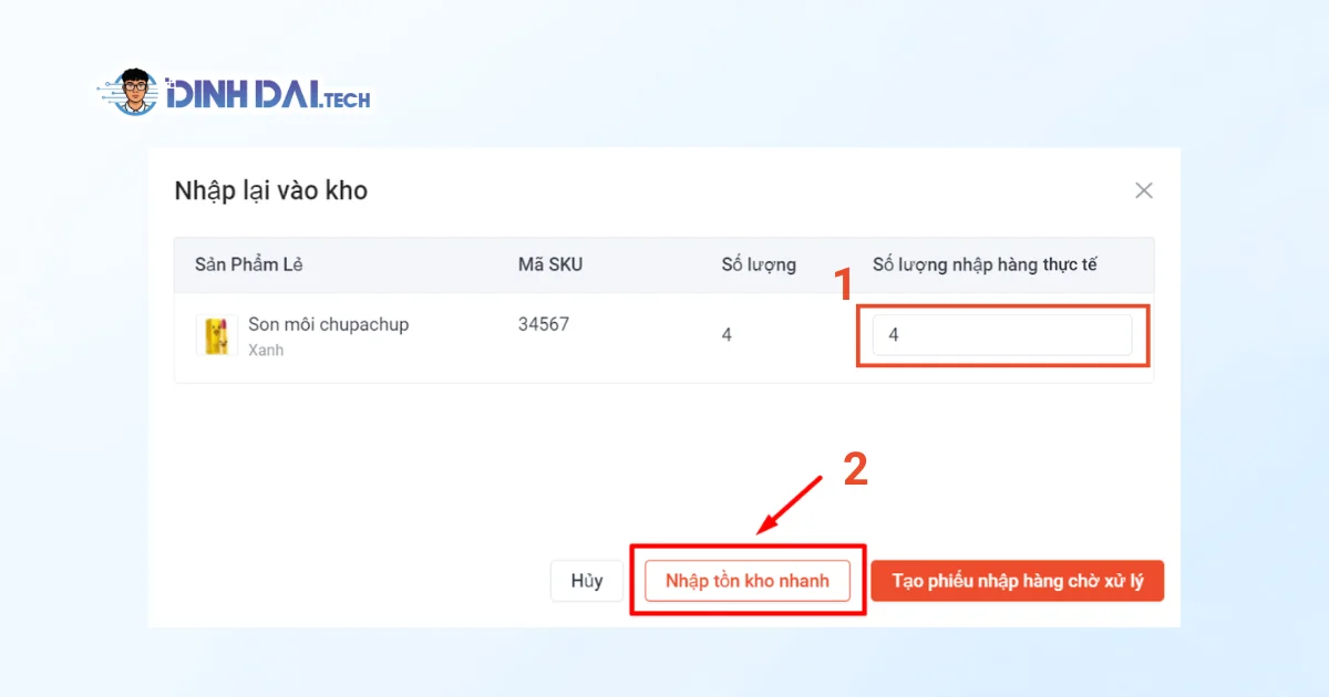 Trường hợp 1: Nhập lại hàng vào kho