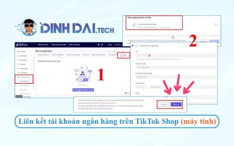 Cách liên kết tài khoản ngân hàng trên TikTok Shop trên máy tính
