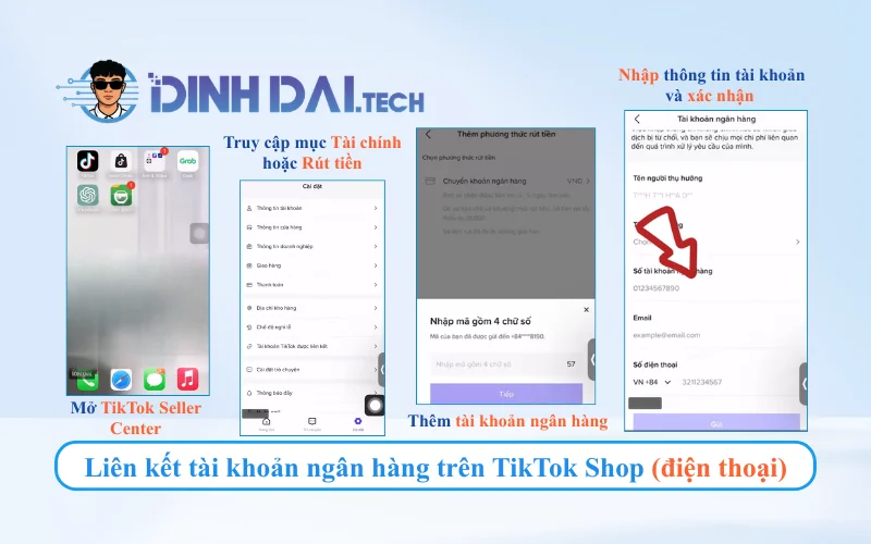 Cách liên kết tài khoản ngân hàng trên TikTok Shop trên điện thoại