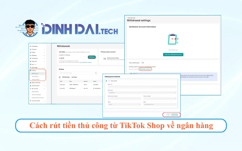 Cách rút tiền thủ công từ TikTok Shop về ngân hàng