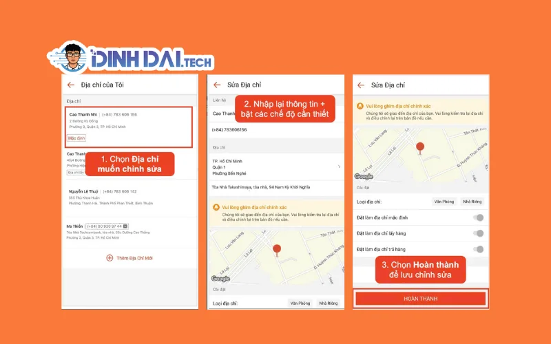 Hướng dẫn từng bước sửa địa chỉ kho cũ trên app Shopee