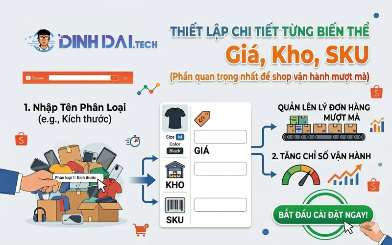 Thiết lập chi tiết từng biến thể_ Giá, kho, SKU – Phần quan trọng nhất để shop vận hành mượt mà