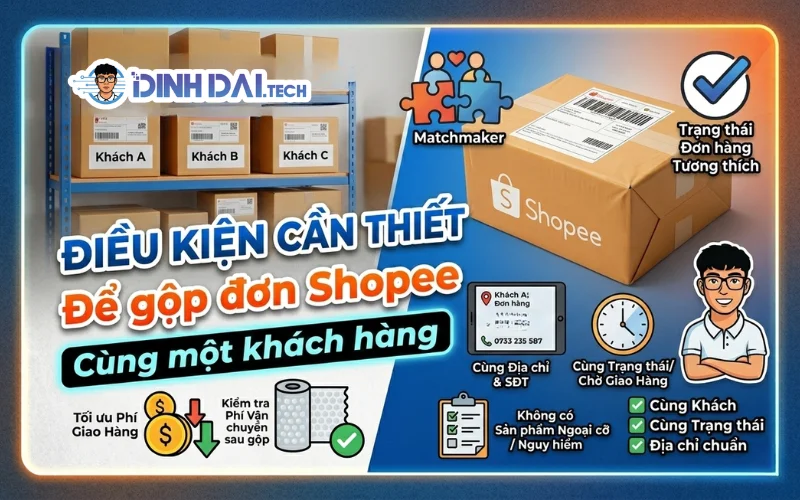 ĐIỀU KIỆN CẦN THIẾT ĐỂ GỘP ĐƠN SHOPEE CÙNG MỘT KHÁCH HÀNG