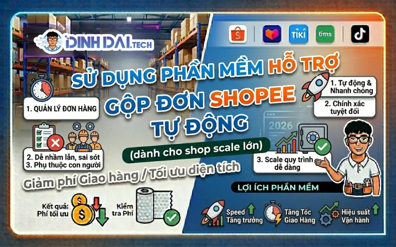 SỬ DỤNG PHẦN MỀM HỖ TRỢ GỘP ĐƠN SHOPEE TỰ ĐỘNG