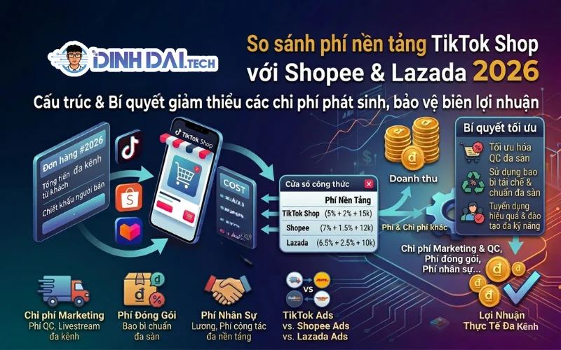SO SÁNH PHÍ NỀN TẢNG TIKTOK SHOP VỚI SHOPEE & LAZADA 