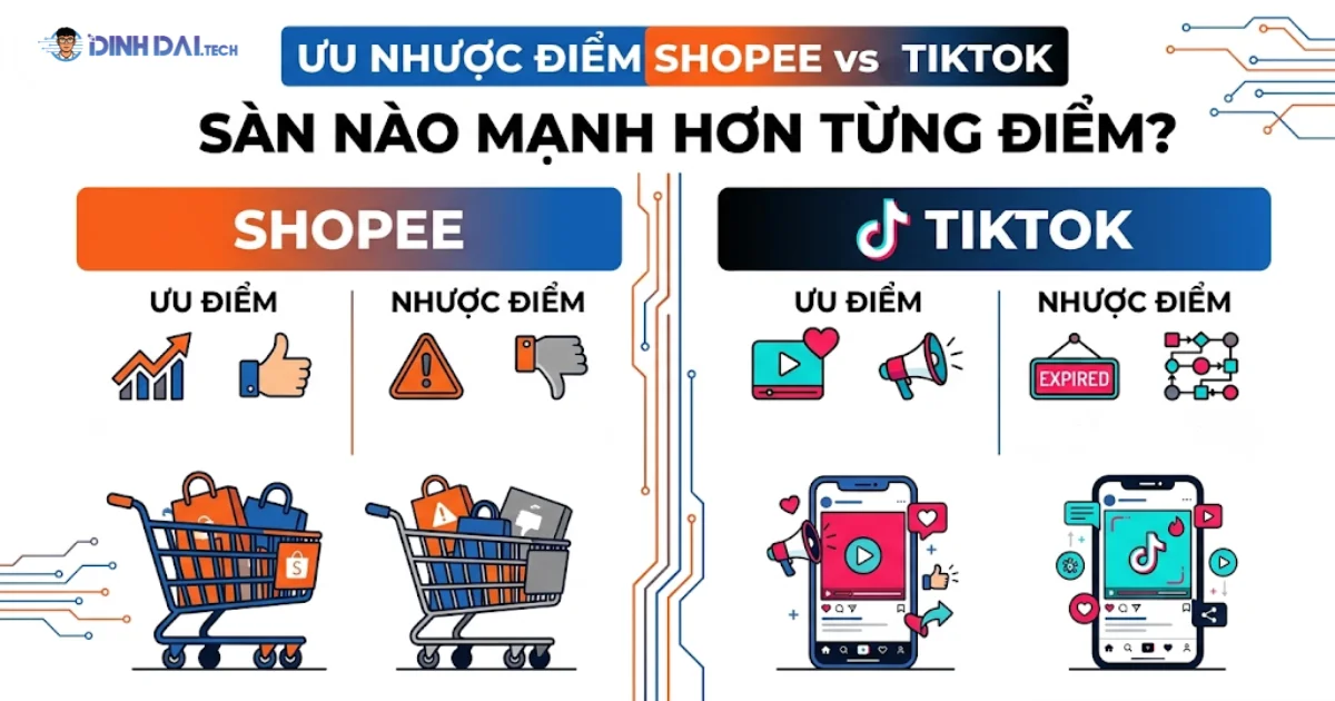 Ưu nhược điểm shopee tiktok: sàn nào mạnh hơn ở từng điểm