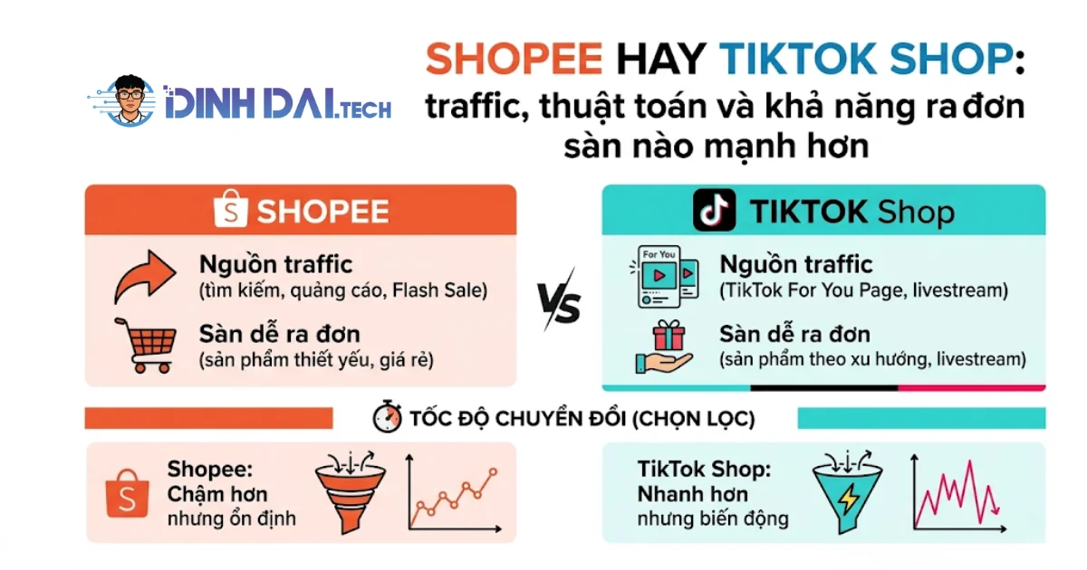 Shopee hay TikTok Shop: traffic, thuật toán và khả năng ra đơn sàn nào mạnh hơn
