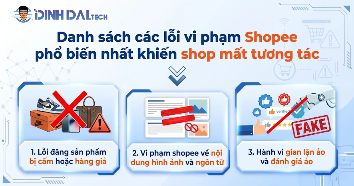 Danh sách các lỗi vi phạm Shopee phổ biến nhất khiến shop mất tương tác