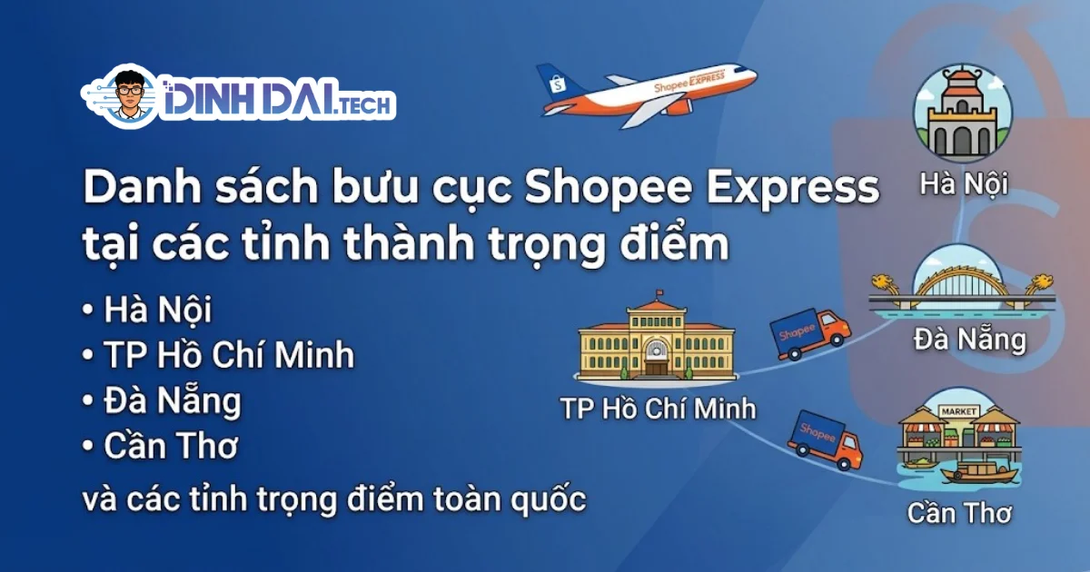 Danh sách bưu cục shopee expres tại các tỉnh thành trọng điểm
